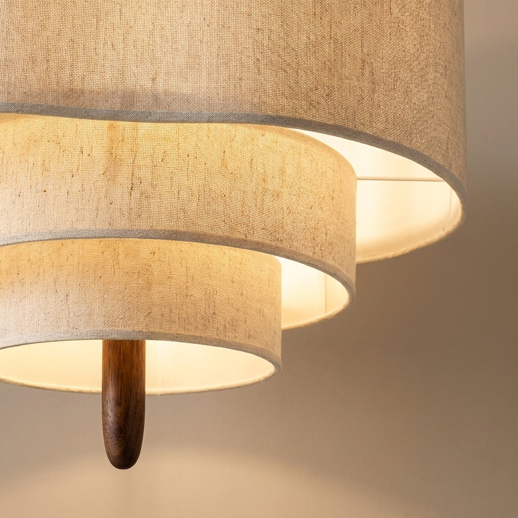 Detaljer på en fin taklampe i et grått stuido.