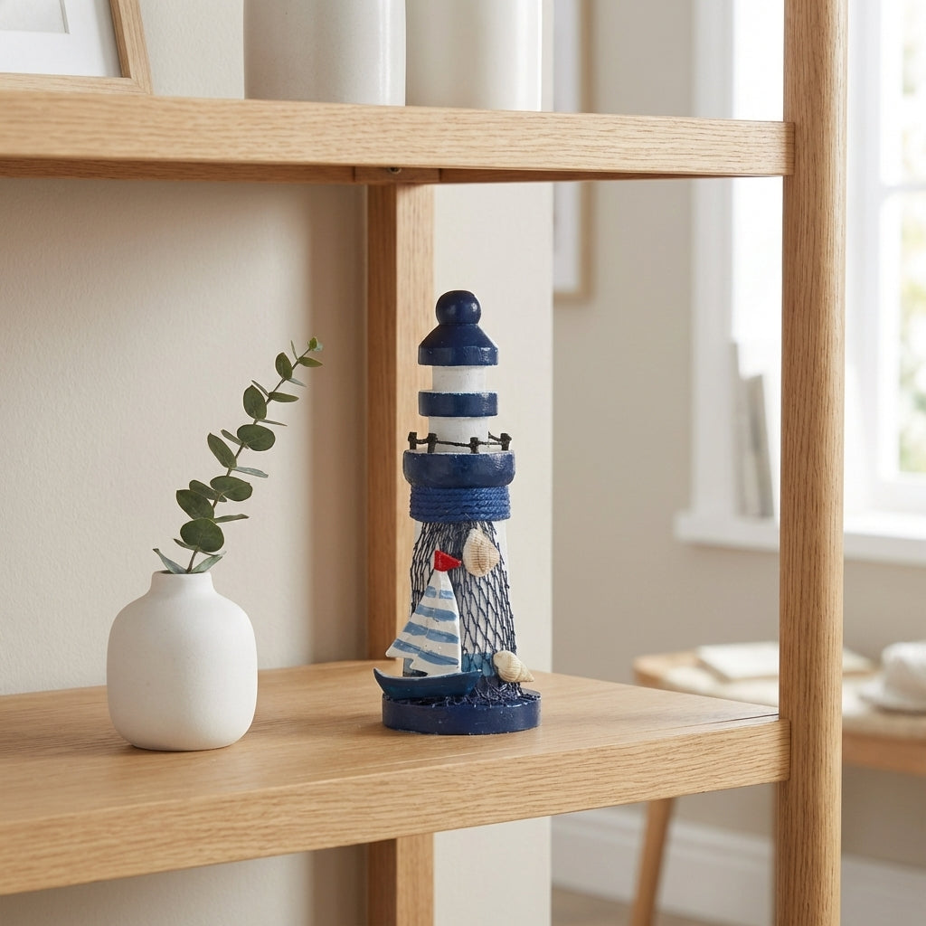 Lite fyrtår statue i et koselig hjem. 