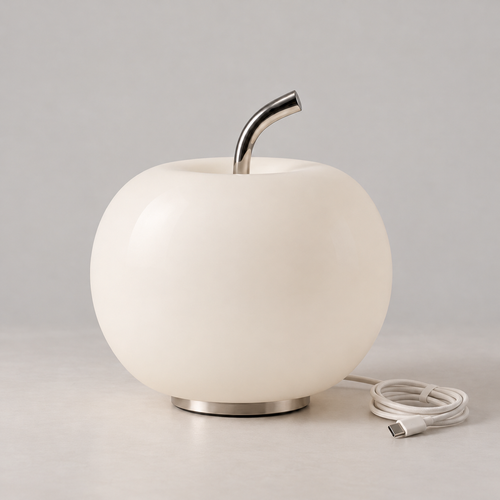 Bordlampe i glass med epleform og touch-bryter
