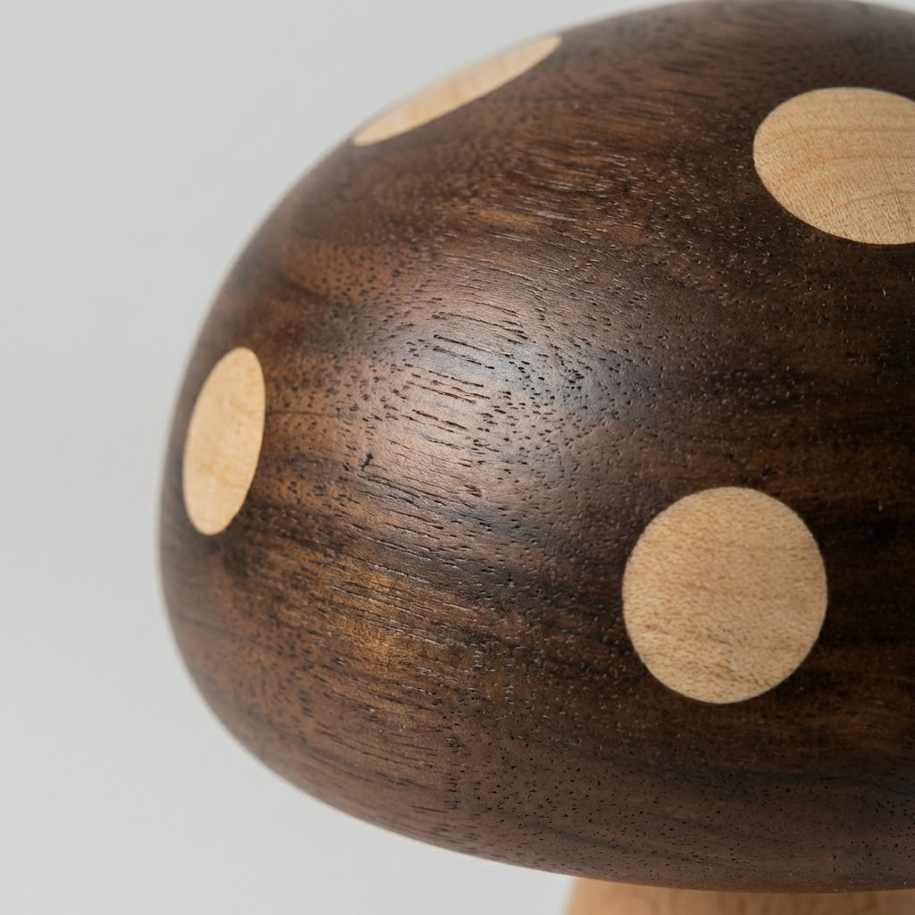 Detaljer av sopplampe i ekte tre.