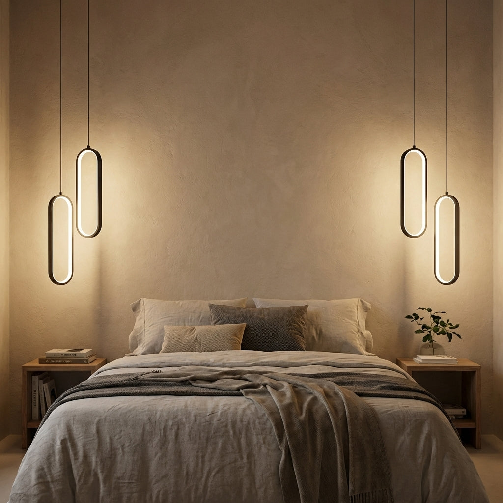 Dobbel lamper i et koselig soverrom. 