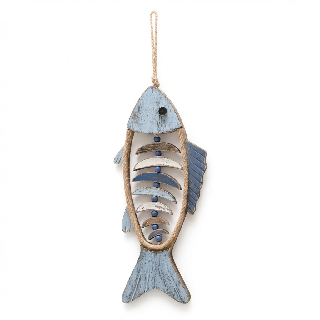 Fiskedekor på en hvit vegg.,