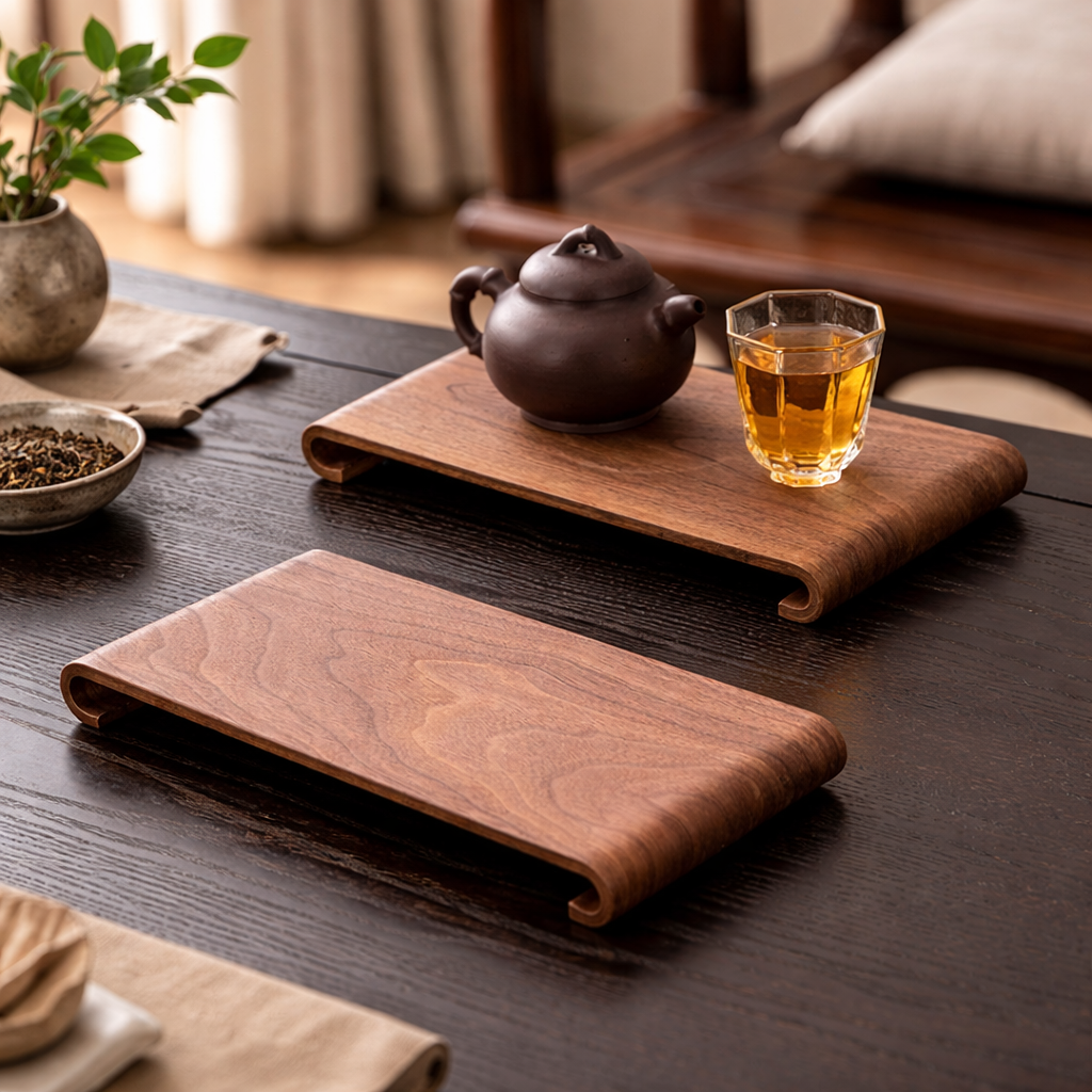 Trefjøler på et bord i eik med te på. 