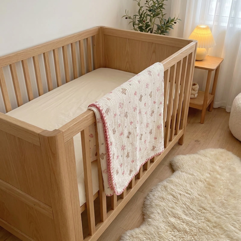 Baby pledd som henger over en baby seng.