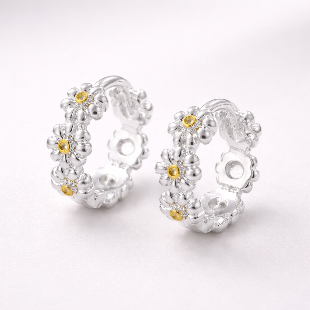 Blomster hoops i sterling silver.