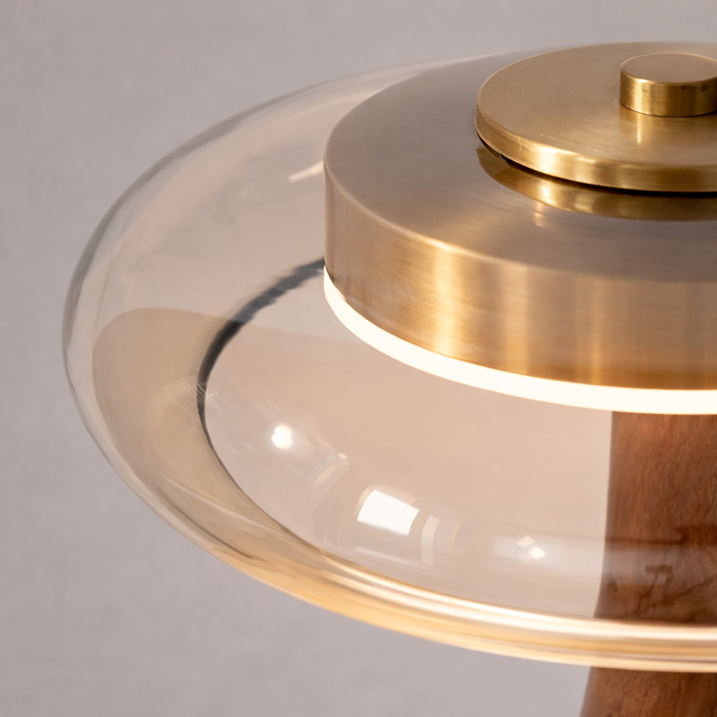 Detaljer av glasskjermen på lampen. 