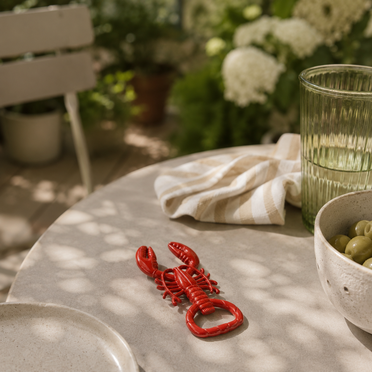 Lobster bottle opener on a nice scandi table.
