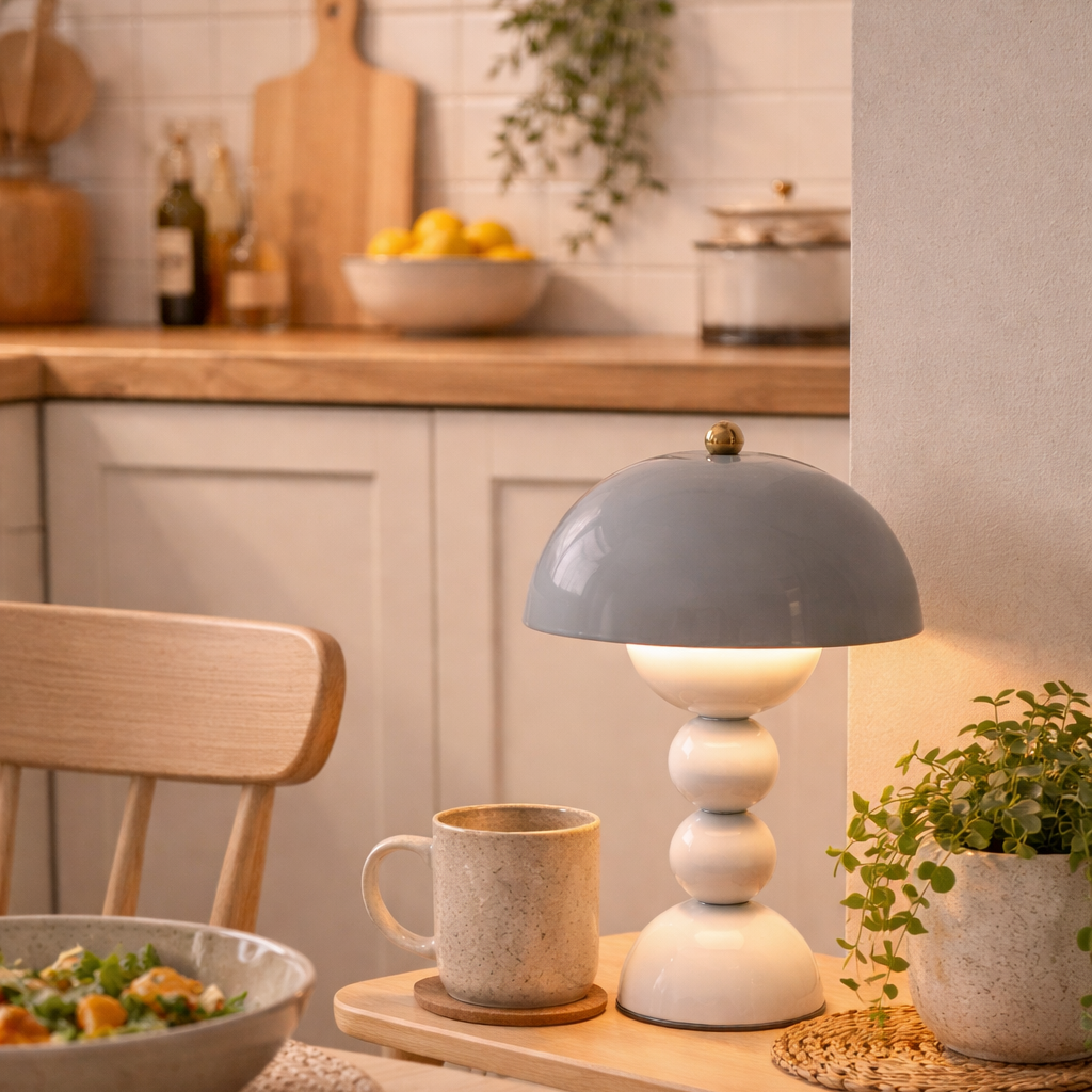 Liten hvit lampe på kjøkkenet