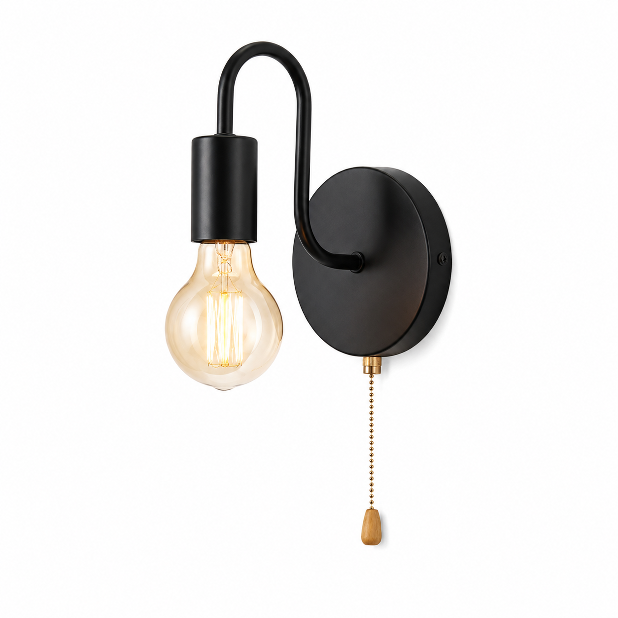 Industrial lamp on and off pull switch. in a white studio. 