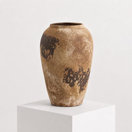 Industriell keramikk vintage vase i et hvitt studio