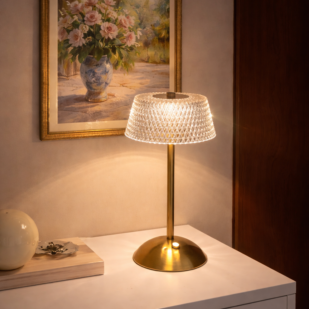 Fin lampe med glass skjerm i vintage stil. 