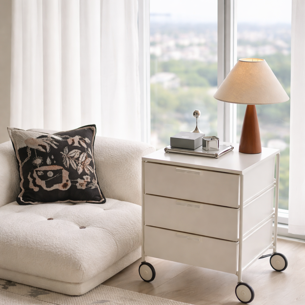 LAmpe på et bord med en fin utsikt. 