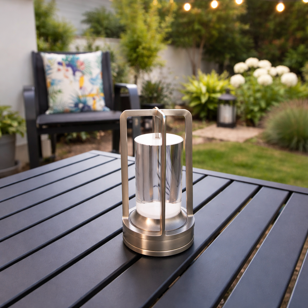 Oppladbar LED Bordlampe i Aluminium & Krystall – Touch Dimmer Atmosfærelampe