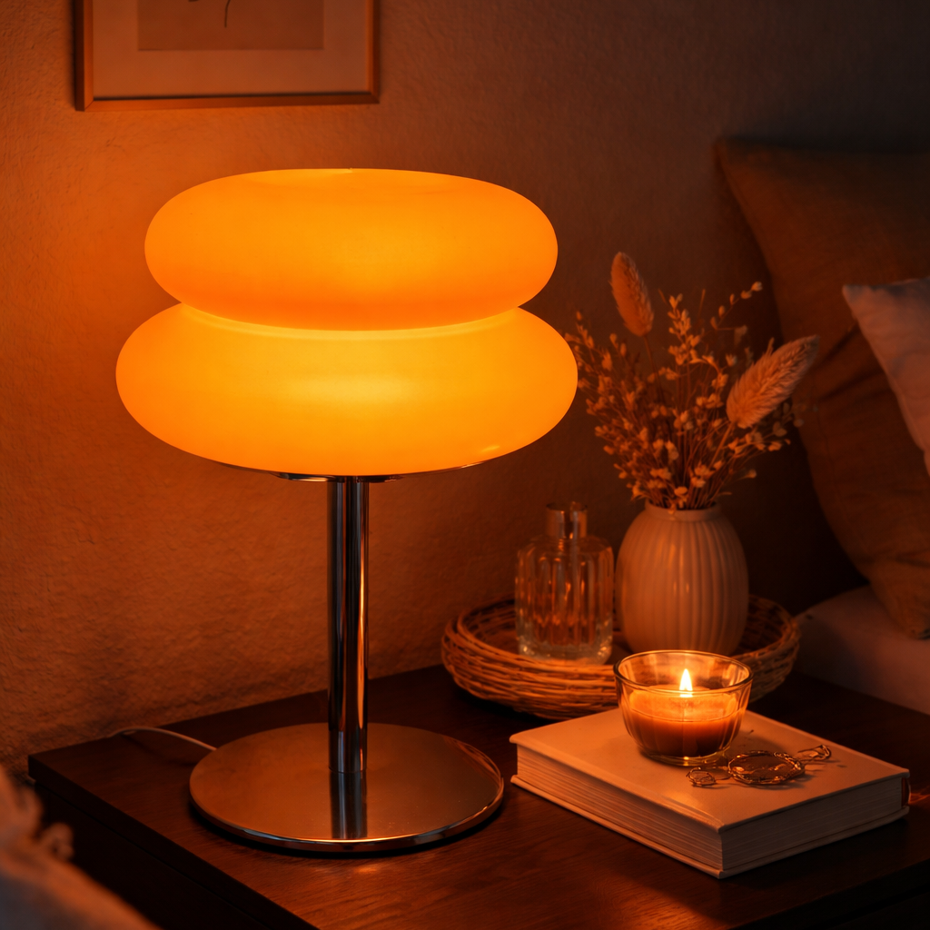 Liten oransje lampe på soverommet 