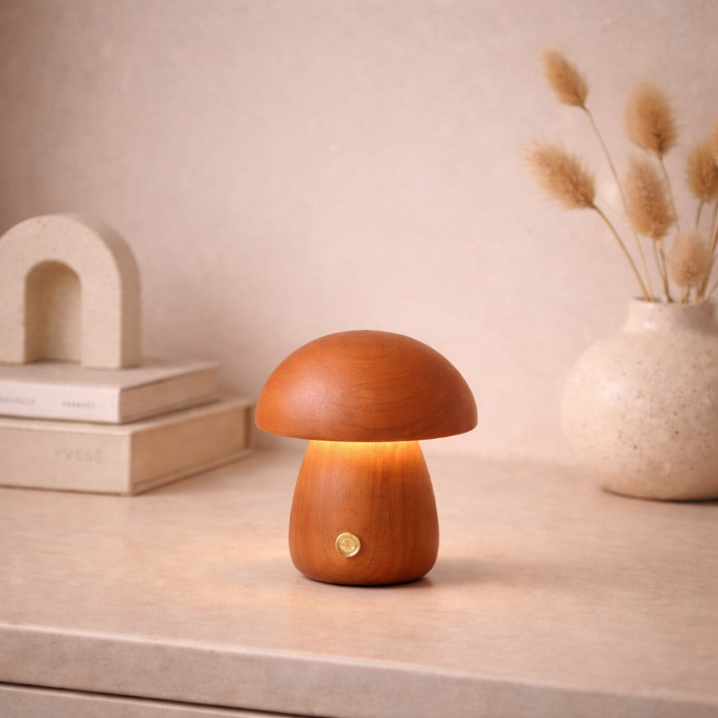 Bærebar sopplampe i tre. 