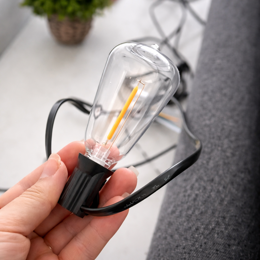 Lyspære formet som en lang dråpe. 