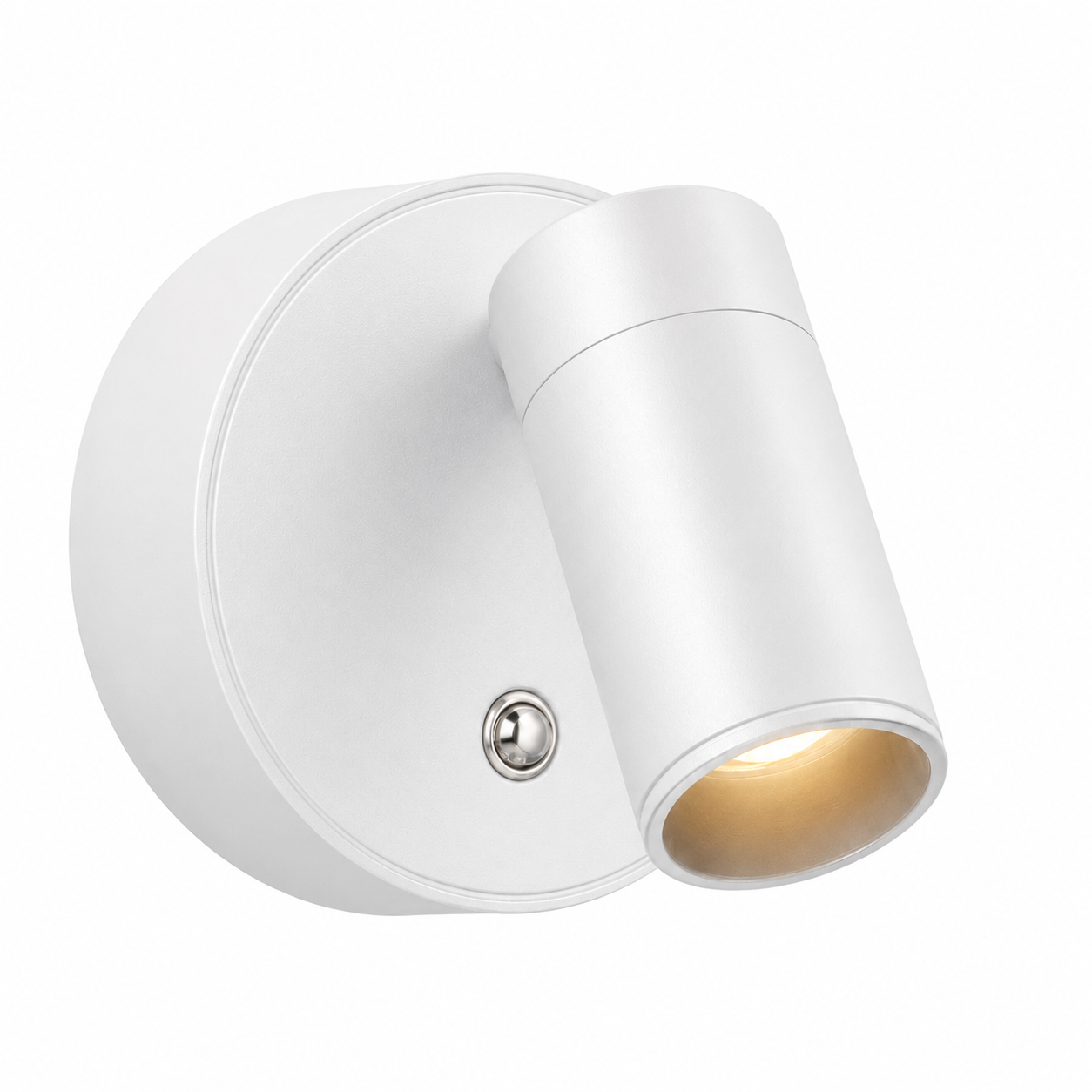Hvit vegglampe med knapp på seg uten skruer med knapp så bra for de som skal leie