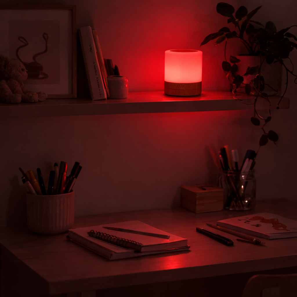 Liten led lampe som har mange forskjellige lys. 