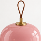 Trådløs bærbar lampe i rosa glass med bærehåndtak