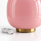 Trådløs bærbar lampe i rosa glass med bærehåndtak