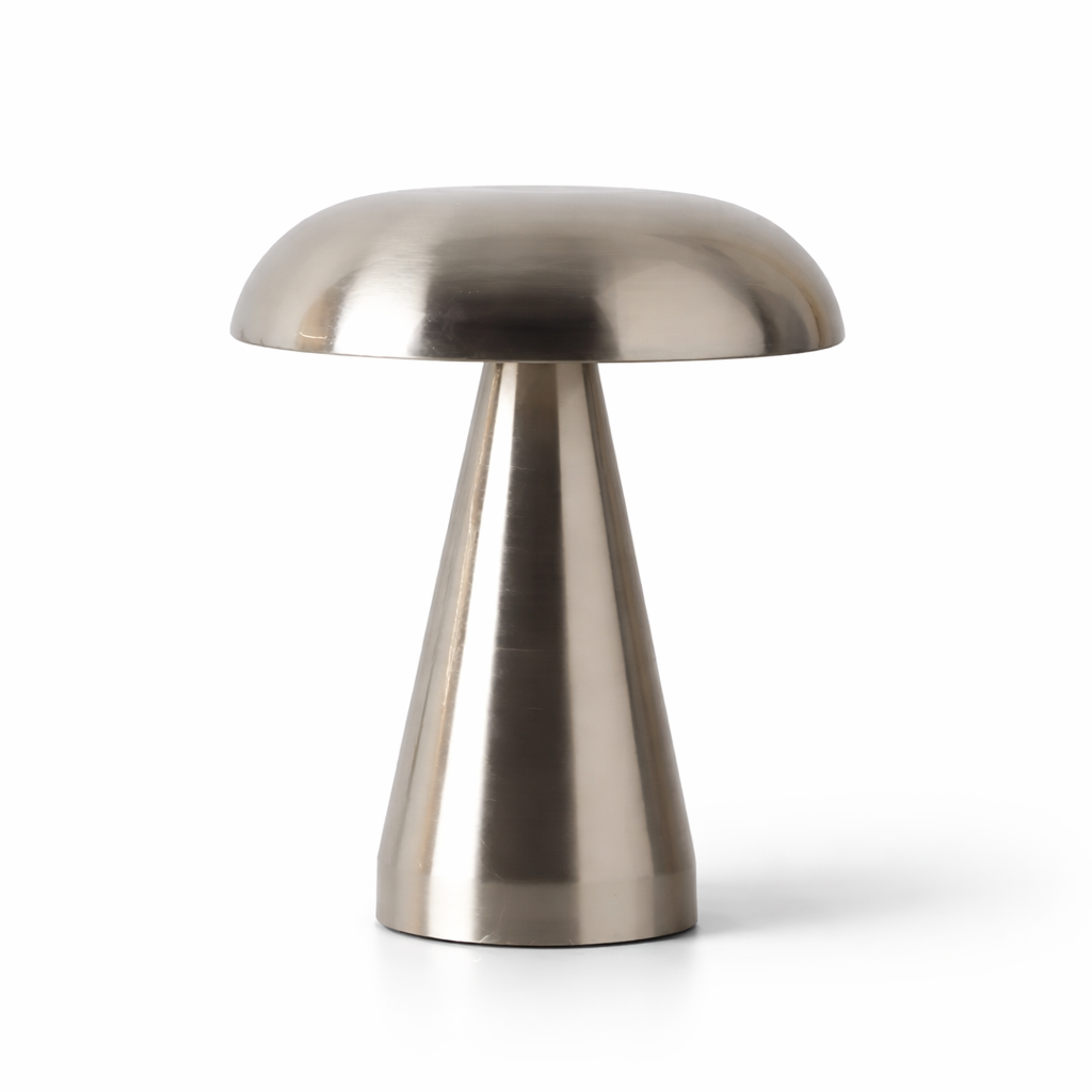 silver lamp in a white studio. 