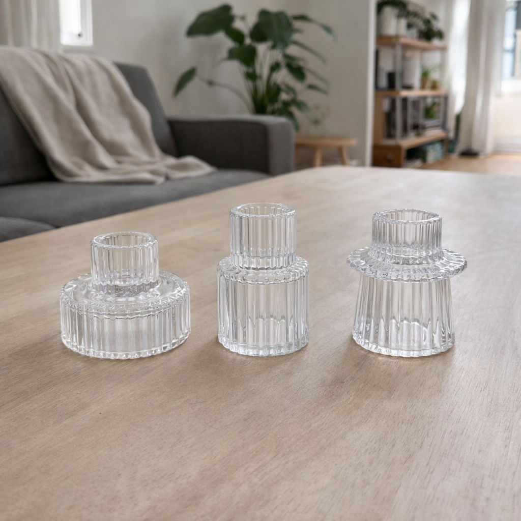 Klare glass lysestaker i 3 stk.