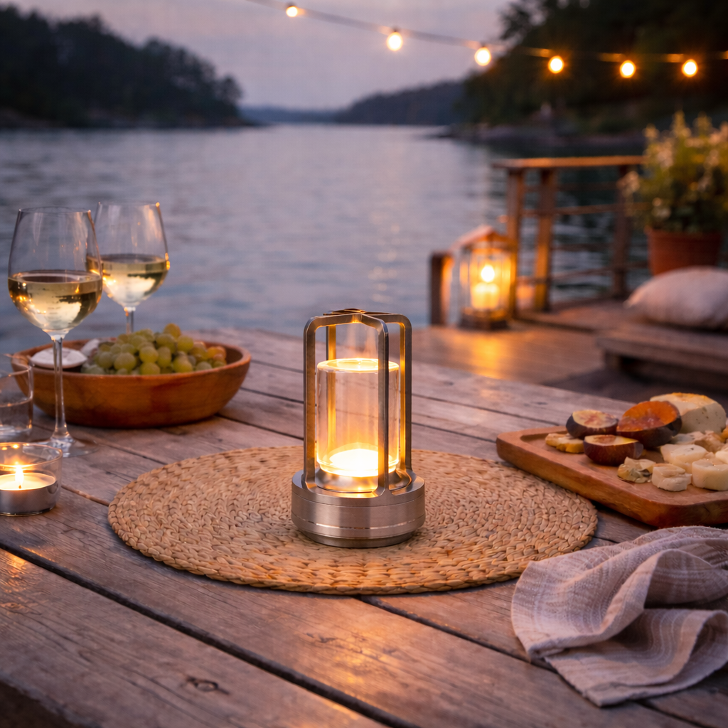 Oppladbar LED Bordlampe i Aluminium & Krystall – Touch Dimmer Atmosfærelampe