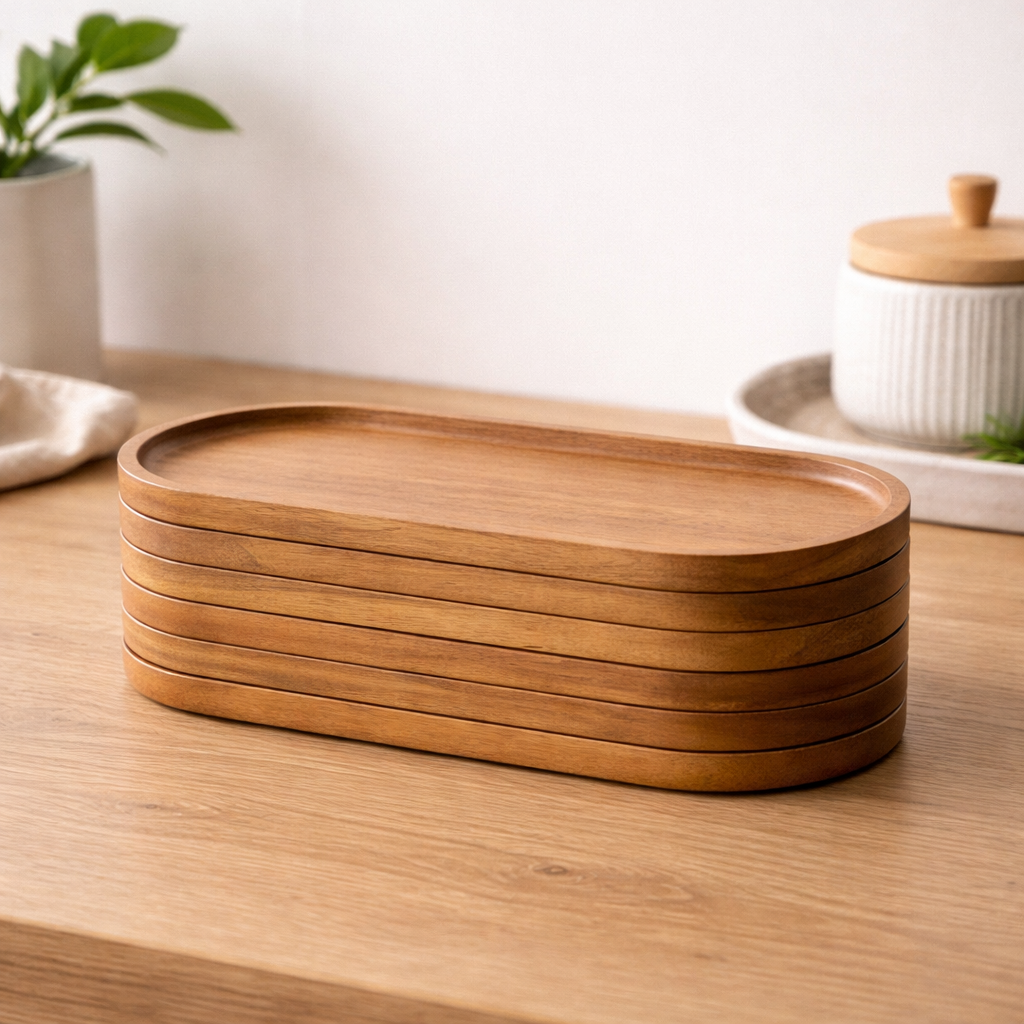 Flere trefjøler oppå hverandre i på et bord. 