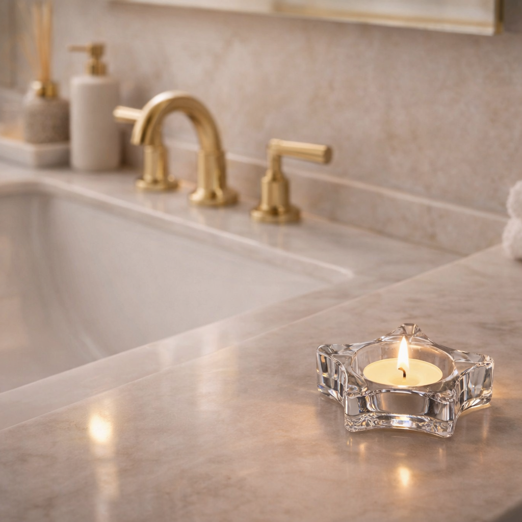 Stt lite stjerne formet telysholder på et fint bad. 
