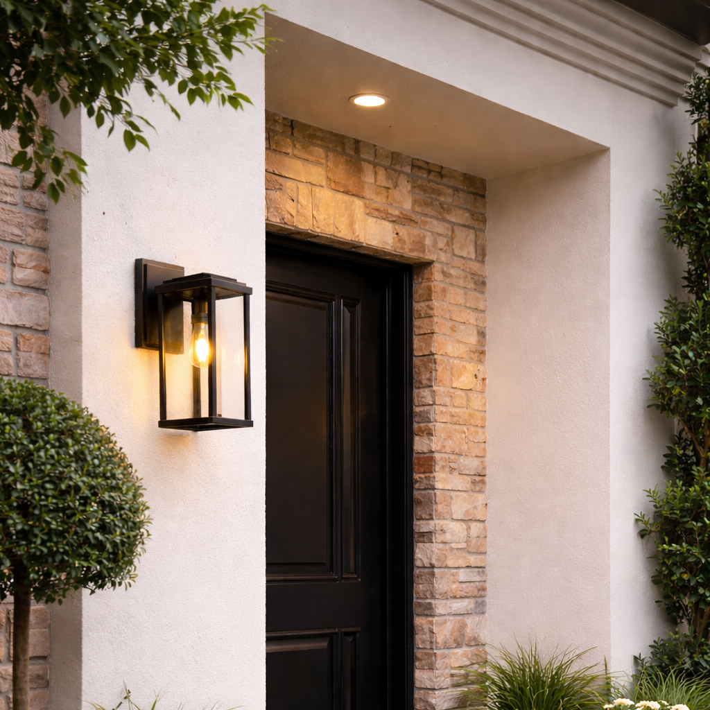 Utelampe på vegg utenfor ytterdør. 