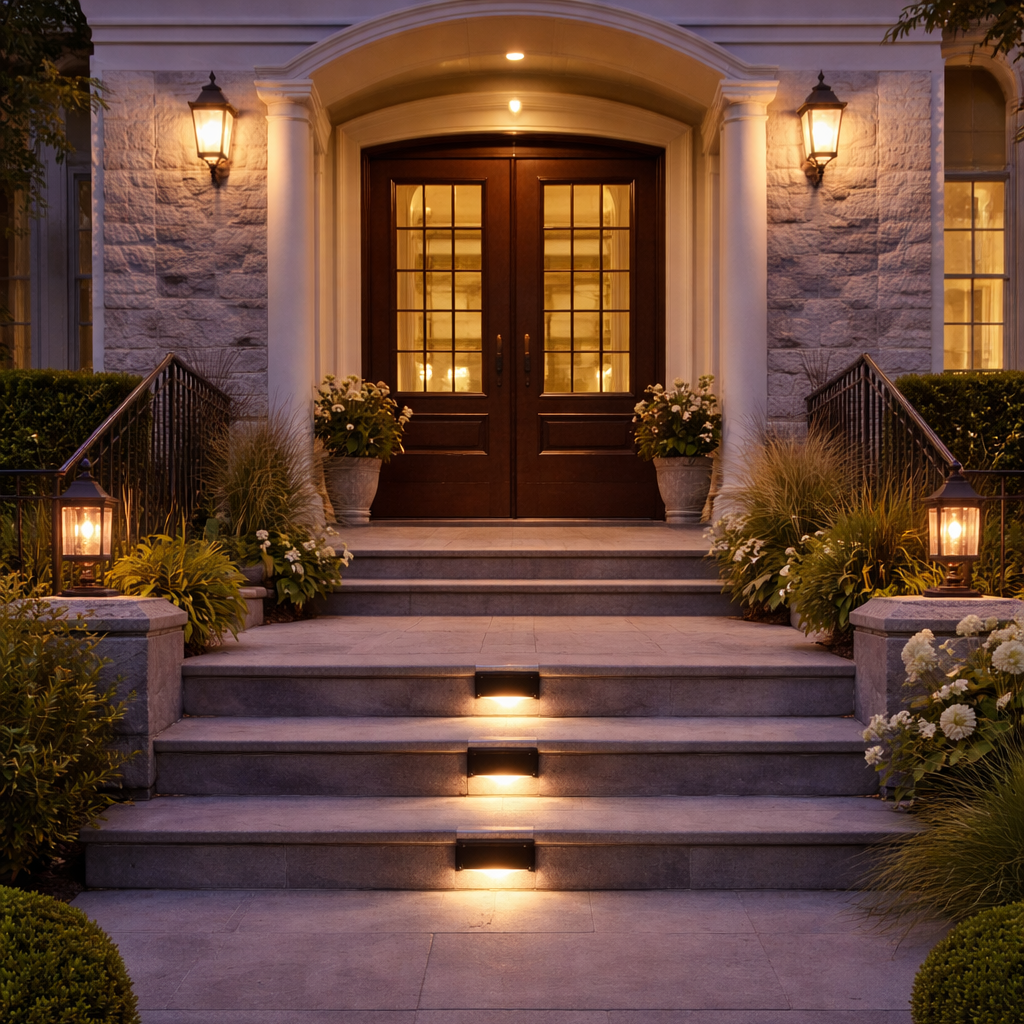 utelys for å lyse opp trapper foran ytterdør. 