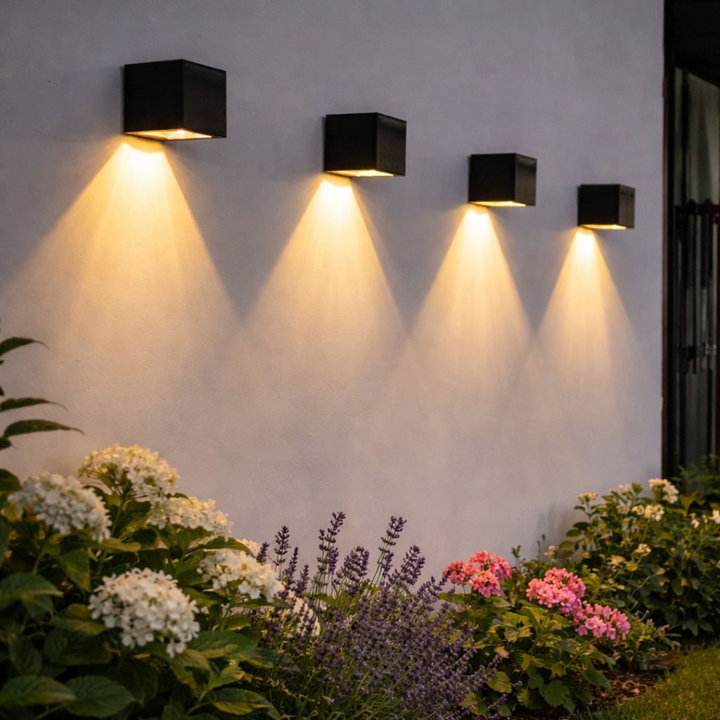 Solar LED Vegglampe – Utendørs Firkantet Vegglys for Hage, Gjerde og Terrasse