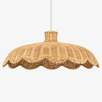 Woven rattan pendant lamp in a studio. 