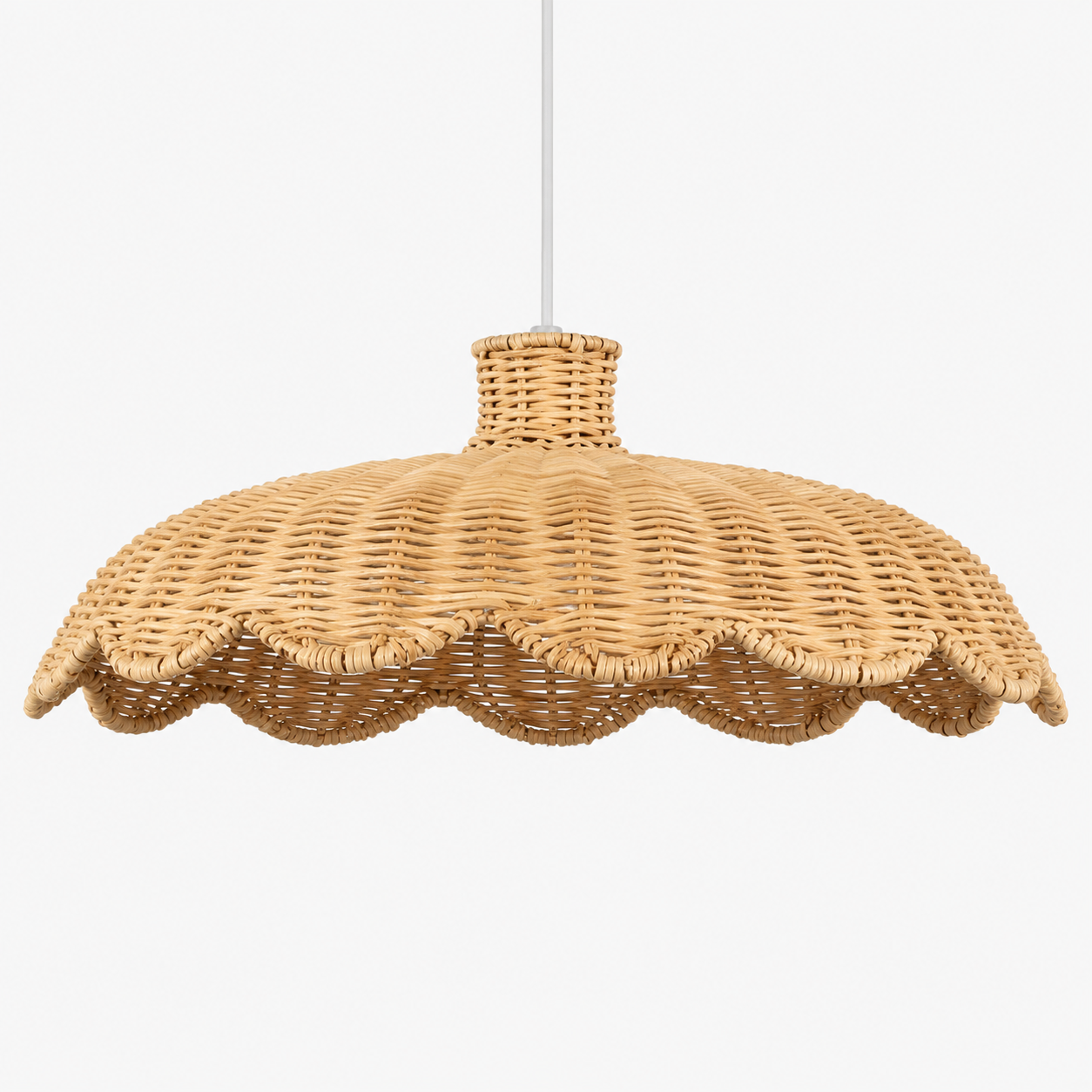 Woven rattan pendant lamp in a studio. 