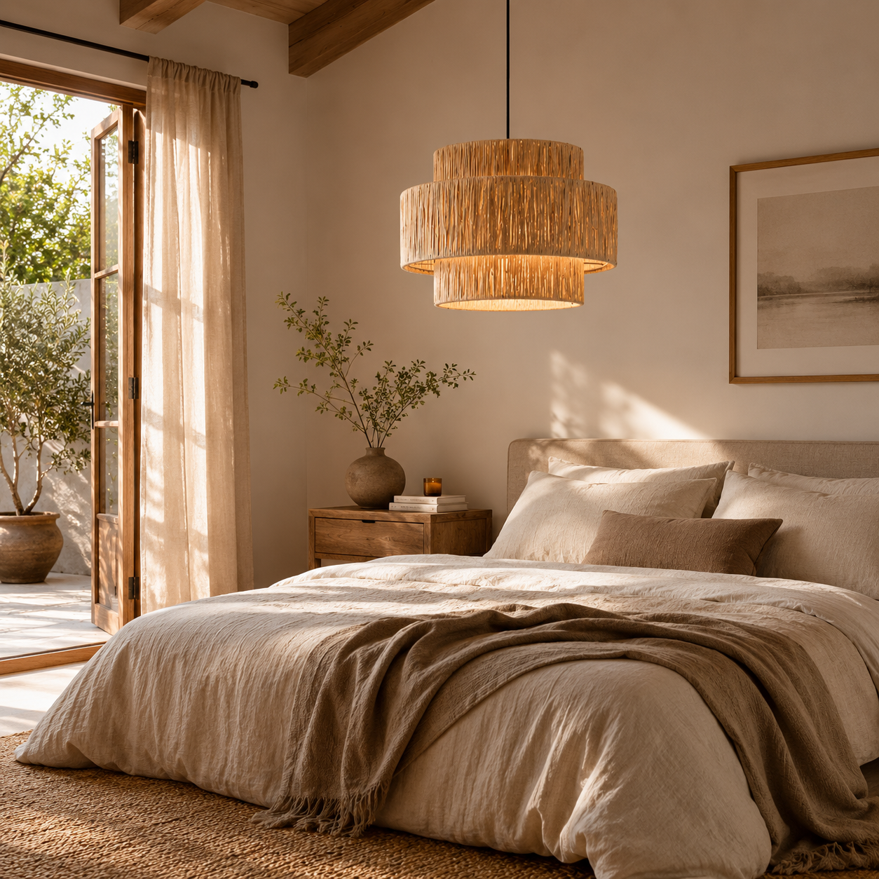Håndlaget Pendellampe – Boho Taklampe i Naturmateriale