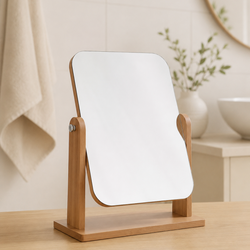 Wooden mirror in a bathroom