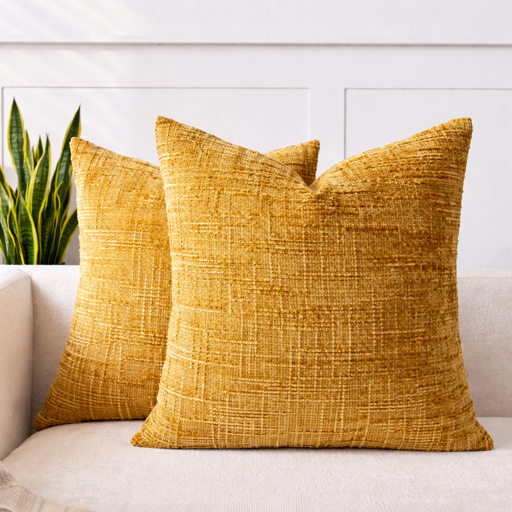 To fine yellow teksturerte putetrekk i sofa